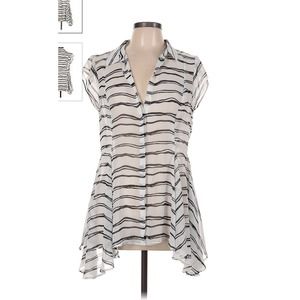 Meadow Rue polyester blouse white black stripes sheer cap sleeve peplum size S